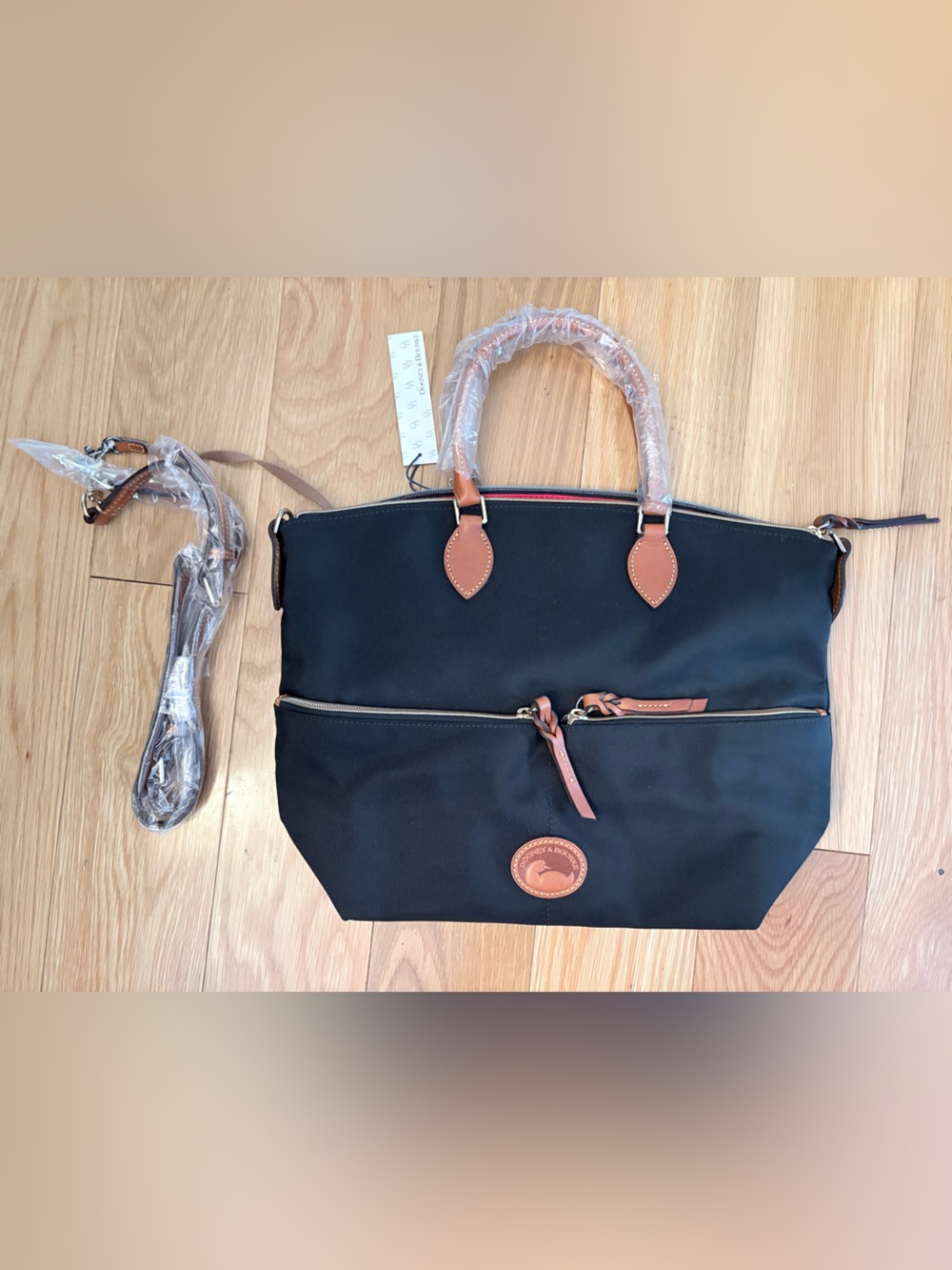 Authentic Dooney & Bourke Black Nylon Tote with Brown Leather Trim